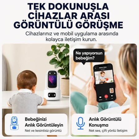 Uninet Çift Kameralı WiFi Güvenlik Kamerası 4MP PTZ Ekranlı Gece Görüşlü Akıllı İç Mekan Kamera