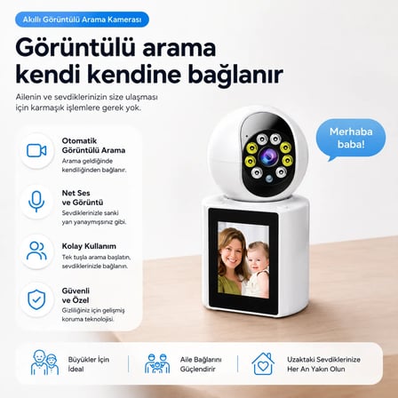 Uninet 3MP Ekranlı WiFi Güvenlik Kamerası Çift Yönlü Ses Hareket Takibi 355 Derece Dönebilen