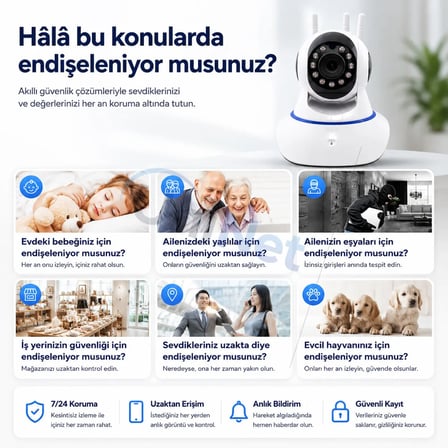 Uninet YS-03 Güvenlik Kamerası 1080p Full HD Wi-Fi 360 Derece Gece Görüşlü Beyaz