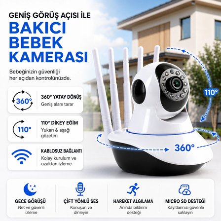 Uninet YS-05 Güvenlik Kamerası 1080P WiFi 360 Derece Gece Görüşlü Çift Yönlü Ses Beyaz