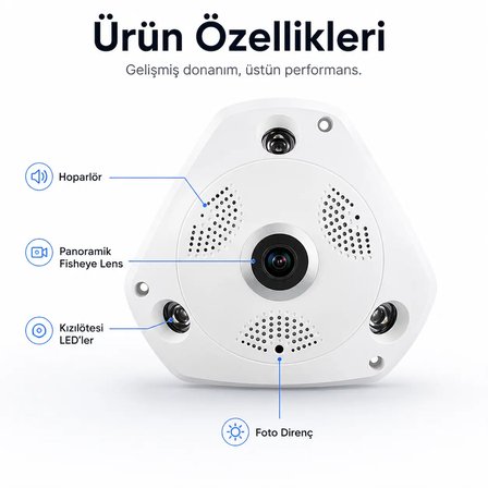 Uninet VR-V380 360 Derece Panoramik Balıkgözü IP Güvenlik Kamerası 1080P WiFi Gece Görüşlü