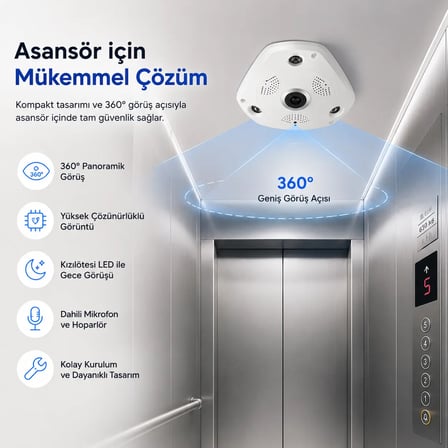 Uninet VR-V380 360 Derece Panoramik Balıkgözü IP Güvenlik Kamerası 1080P WiFi Gece Görüşlü
