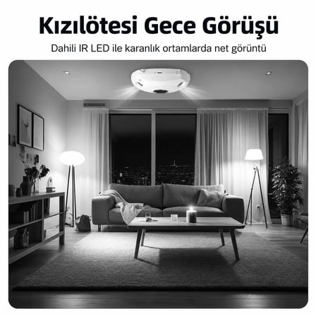 Uninet VR-V380 360 Derece Panoramik Balıkgözü IP Güvenlik Kamerası 1080P WiFi Gece Görüşlü