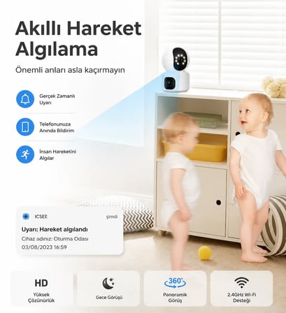 Uninet YS-15 Double Cam Güvenlik Kamerası 5MP Çift Lensli WiFi PTZ Hareket Algılama Gece Görüşü