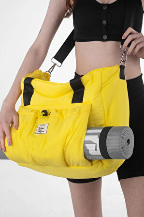 İCONE BAG Icone Önü Büzgü Cepli Fermuar Kapamalı Yoga, Pilates, Fitness ,Gym Spor Çantası Sarı
