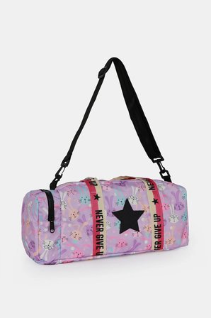 İCONE BAG Kız Çocuk Yıldız Baskılı Spor Çanta, Tavşan Desenli Spor Çanta, Fermuarlı Detaylı Çocuk Spor Çanta