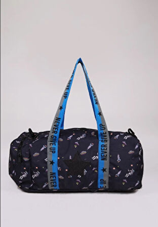 İCONE BAG Kız Çocuk Yıldız Baskılı Spor Çanta, Yan Cepli Spor Çanta, Fermuarlı Detaylı Çocuk Spor Çanta, Gece Mavisi
