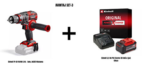 Einhell Avantaj Set-3 (Einhell TP-CD 18/80 Li BL Akülü Vidalama+Einhell 5,2 Ah PXC Starter-Kit Akü & Şarj Cihazı)