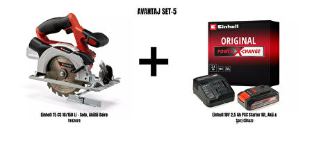Einhell Set-5 (Einhell TE-CS 18/150 Li Akülü Daire Testere+Einhell 18V 2,5 Ah PXC Starter Kit, Akü & Şarj Cihazı)