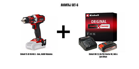 Einhell Set-6 (Einhell TE-CD 18/40 Li  Akülü Vidalama+Einhell 18V 2,5 Ah PXC Starter Kit, Akü & Şarj Cihazı)