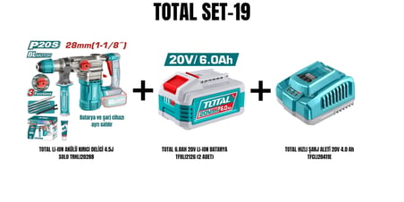 Total Set-19 (TOTAL LI-ION AKÜLÜ KIRICI DELİCİ 4.5J+2 Adet 6.0 AH BATARYA+HIZLI ŞARJ ALETİ)