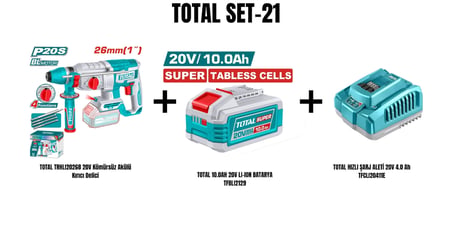 Total Set-21 (TOTAL LI-ION AKÜLÜ KIRICI DELİCİ+10.0AH 20V LI-ION BATARYA+HIZLI ŞARJ ALETİ)