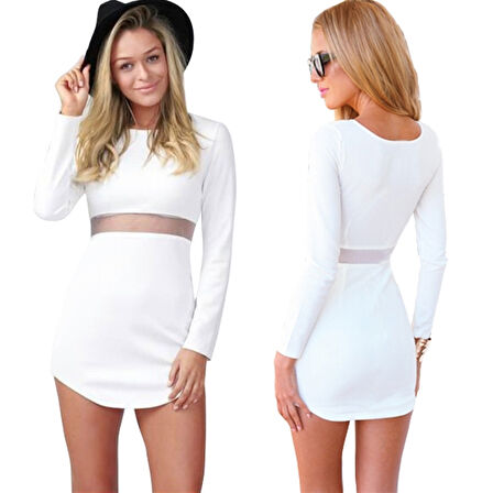 B101208 Uzun Kollu Fantezi Elbise