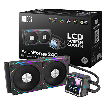 Dragos AquaForge 240 Intel-AMD 240MM LCD Ekranlı ARGB Siyah Sıvı Soğutucu