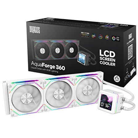 Dragos AquaForge 360 Intel-AMD 360MM LCD Ekranlı ARGB Beyaz Sıvı Soğutucu