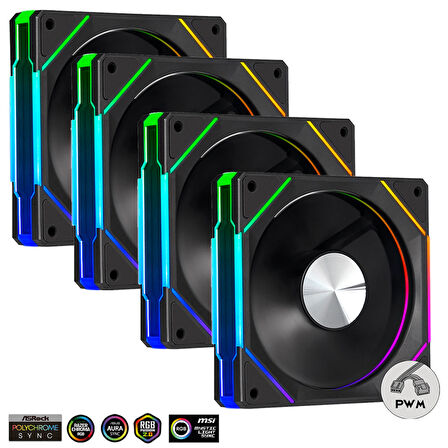 Dragos LS300 V2 Reverse 120mm ARGB, 2000RPM, Kontrolcü, Kumanda PWM 4Lü Set Siyah Kasa Fanı