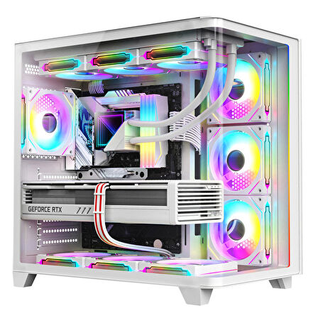 Dragos Ocean Curved Pro V2  Beyaz 7x Argb Fan USB 3.0 Type-C 750W 80+ ATX Bilgisayar Kasası Beyaz