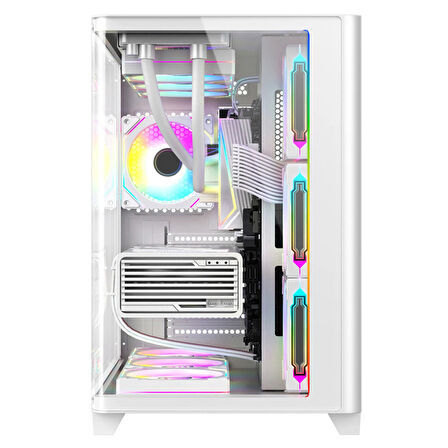 Dragos Ocean Curved Pro V2  Beyaz 7x Argb Fan USB 3.0 Type-C 750W 80+ ATX Bilgisayar Kasası Beyaz