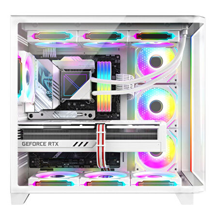 Dragos Ocean Curved Pro V2  Beyaz 7x Argb Fan USB 3.0 Type-C 750W 80+ ATX Bilgisayar Kasası Beyaz
