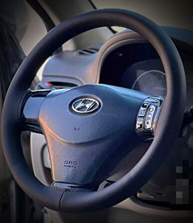 DİKİŞLİ DİREKSİYON KILIFI İTHAL SİYAH DERİ SİYAH DİKİŞLİ HYUNDAİ ERA İÇİN