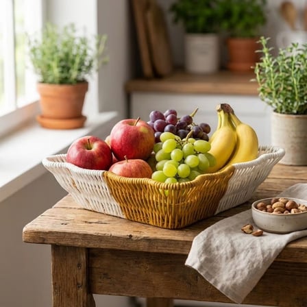 Kare Dalgalı Çift Renkli Plastik Rattan Ekmek ve Meyve Sepeti - Çok Amaçlı Banyo ve Mutfak Düzenleyici - Yıkanabilir Tezgâh Üstü Organizer () (rmzon)