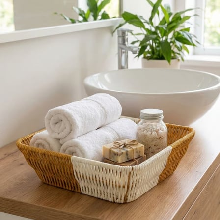 Kare Çift Renkli Plastik Rattan Ekmek ve Meyve Sepeti - Çok Amaçlı Banyo ve Mutfak Düzenleyici - Yıkanabilir Tezgâh Üstü Organizer () (rmzon)