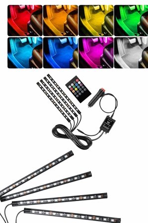 Rgb Araç İçi Şerit Led Seti Müzik Kontrollü Ambiyans Aydınlatma