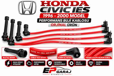 HONDA CIVIC IES 1996–2000 MODEL UYUMLU KIRMIZI SİLİKON BUJİ KABLOSU TAKIMI