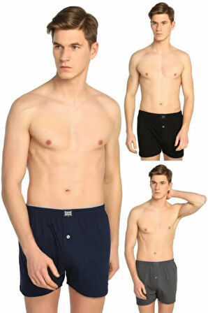 Paket Battal Erkek Penye Düğmeli Düz Boxer Gri 6'lı
