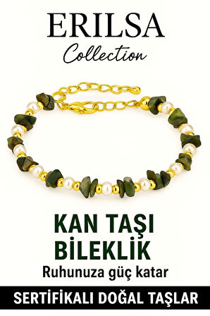 Sertifikalı Kırık Taşlı Model İnci – Kan Taşı (Heliotrop) Bileklik – Koruyucu ve Canlılık Enerjisi