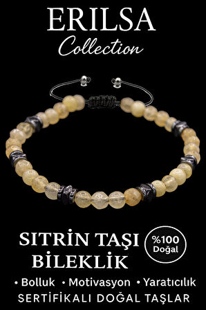 Sertifikalı Fasetli AAA+ Terahertz ve Sitrin Taşı Bileklik – İnce Model Refah ve Başarı