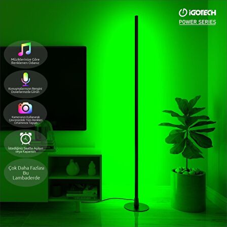 İgotech Power Series Rgb 45W Wifi Bluetooth Akıllı Led Lambader, Mobil Kontrollü Aydınlatma -Siyah -150cm