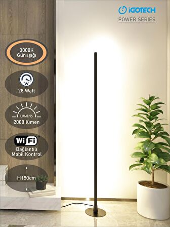 İgotech Power Series Günışığı 28W Wifi Akıllı Led Lambader, Mobil Kontrollü Aydınlatma -Siyah -150cm