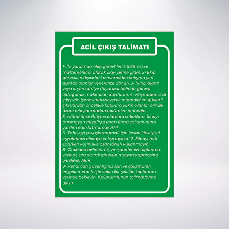 acil çıkış talimatı Sticker 20X28 Cm