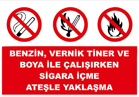 Benzin, Vernik, Tiner ve Boya İle Çalışırken Sigara İçme Sticker 20X28 Cm