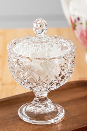 Kristal Ayaklı Cam Şekerlik - Sunumluk - Lokumluk 14 cm
