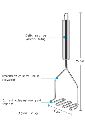 Paslanmaz Çelik Patates Ezici - Püre Yapıcı 24 cm