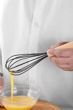Bambu Saplı Silikon Yumurta Çırıpıcı - Çırpma Teli 24 cm Siyah