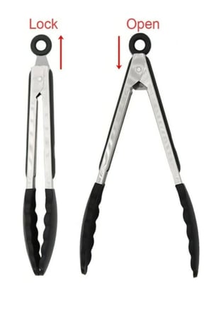 Cedric Metal Saplı Kilit Sistemli Silikon Uçlu Servis Maşası Siyah 26 cm