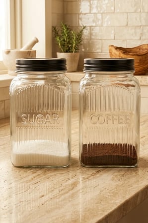Elida Metal Kapaklı 2'Li Cam Kavanoz Coffee, Sugar ( 2 x 1 Lt )