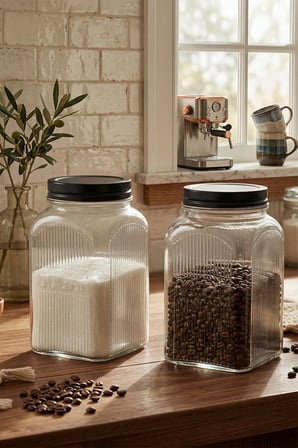 Elida Metal Kapaklı 2'Li Cam Kavanoz Coffee, Sugar ( 2 x 1 Lt )