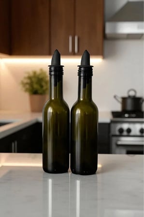 Verolia 2'li Yuvarlak Yeşil Cam Silikon Tıpalı Yağdanlık & Sirkelik 250 ml