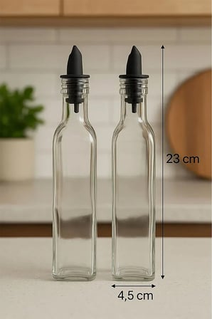 Cristallo 2'li Şeffaf Cam Silikon Tıpalı Yağdanlık Seti 250 ml