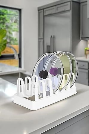 6 Bölmeli Plastik Tabak, Tava & Tencere Kapağı Düzenleyici/Dolap İçi ve Tezgah Üstü Organizer