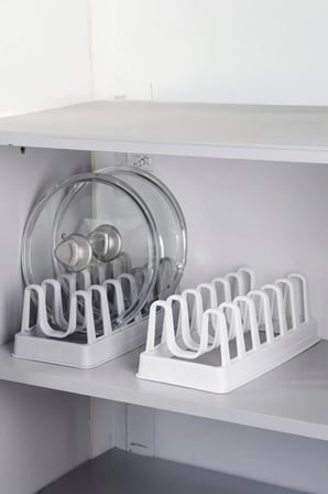 6 Bölmeli Plastik Tabak, Tava & Tencere Kapağı Düzenleyici/Dolap İçi ve Tezgah Üstü Organizer