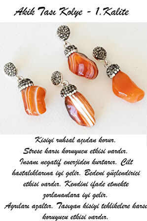 Sertifikalı Zirkon Taşlı Karneol - Karnelyan Kırmızı Akik Taşı Kolye