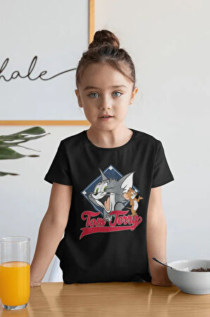 Tom Ve Jerry Baskılı Unisex Çizgi Film Çocuk Tişört (1-12 YAŞ)