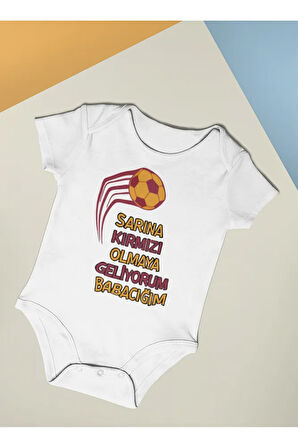 Sarına Kırmızı Olmaya Geliyorum Babacağım ! Yazılı Pamuklu Yumuşak Unisex Çıtçıtlı Body Zıbın