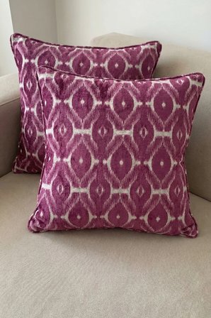 İkat Desenli Kırlent Kılıfı 2'li Set | Mürdüm Mor Koltuk Yastık Kılıfı 45x45 cm