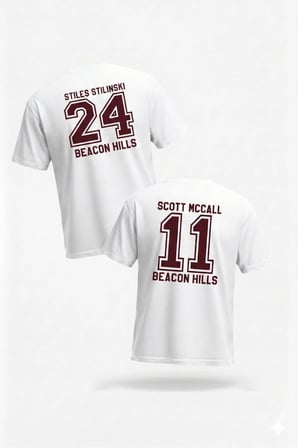 Teen Wolf İkili Stilinski-McCall T-Shirt - Beyaz Baskılı Oversize Bisiklet Yaka Kısa Kol Bol